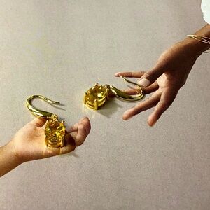 Yellow Crystal Stone Drop Earrings